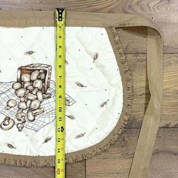 Vintage Apron Mushroom Quilted Kitchen Retro Brown Polka Dot Tie Waist Ruffle - Picture 7 of 7
